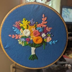 Hand embroidered floral decor